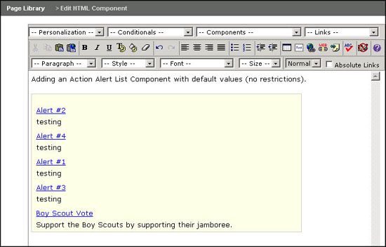 Advocacy Action Alert List Component