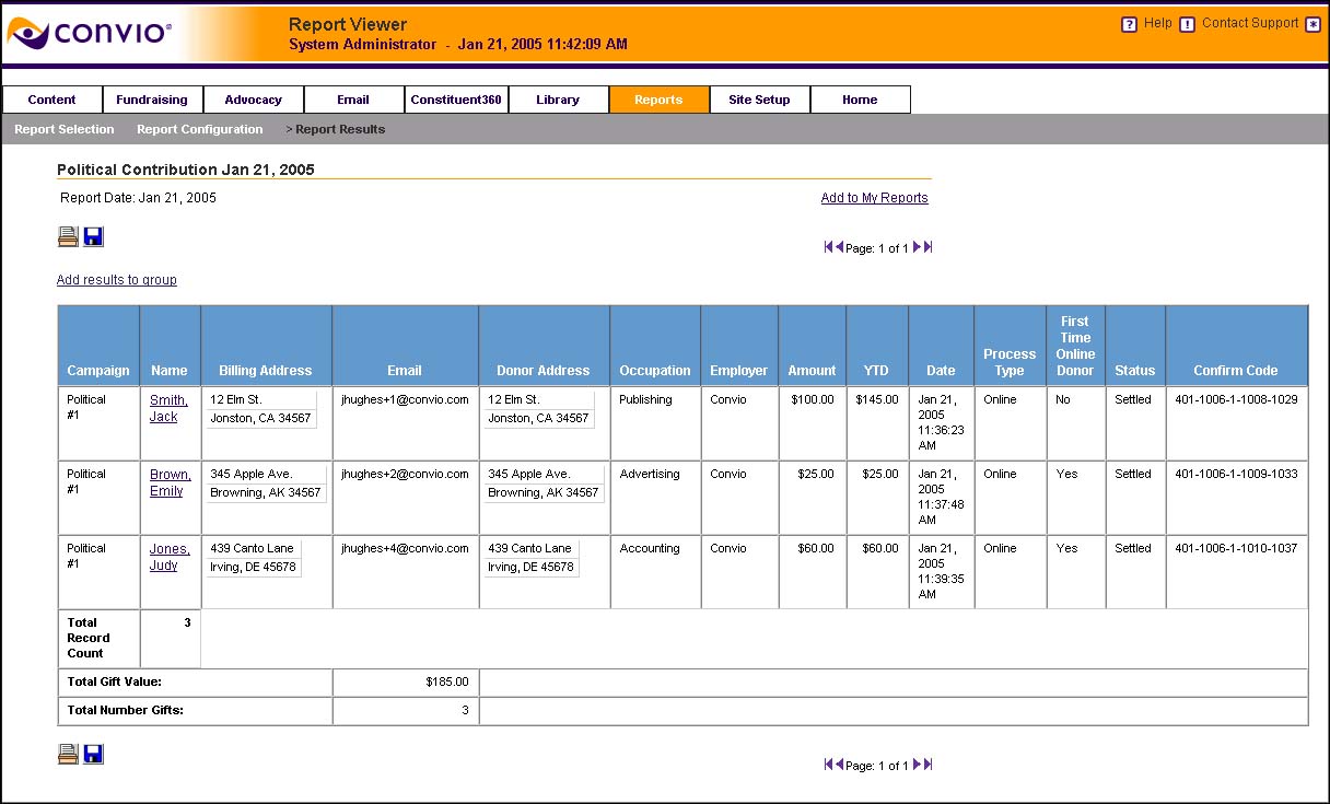Sample Political Contribution Report