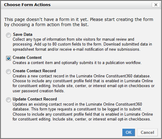 Create Content Form Action