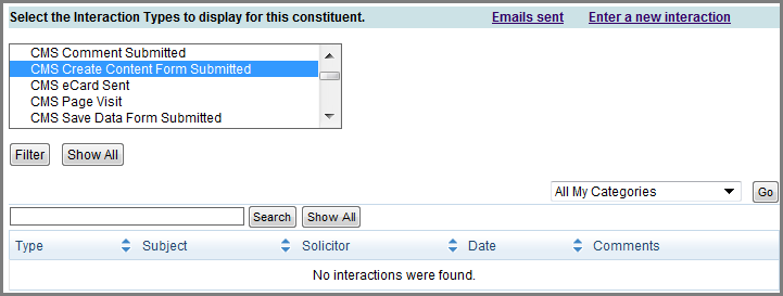 Constituent360 Interactions tab
