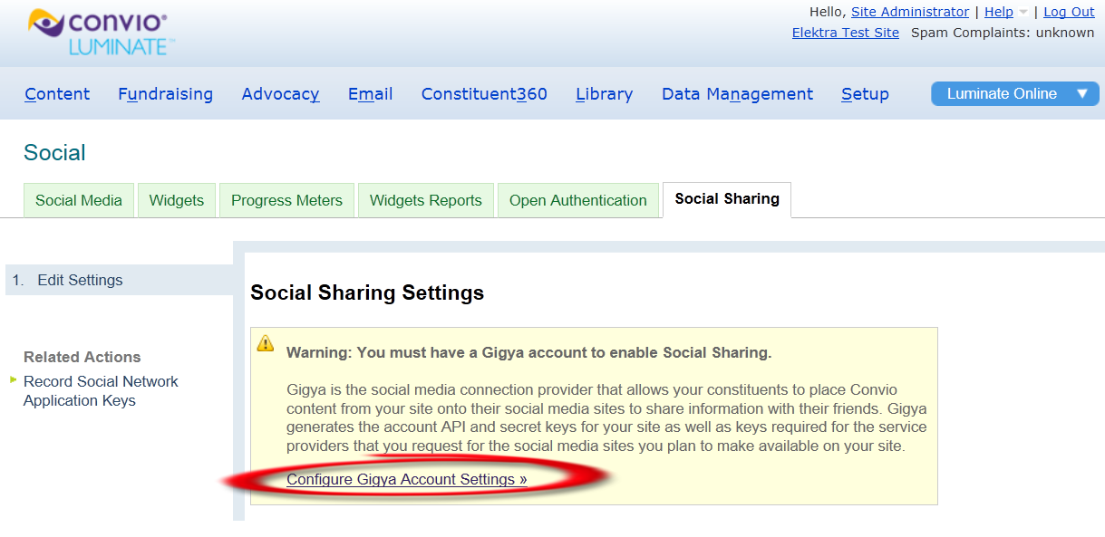 Configuring Gigya Account Settings in Social Sharing