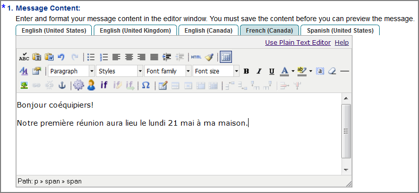 Multiple Language Tabs in the WYSIWYG Editor - French