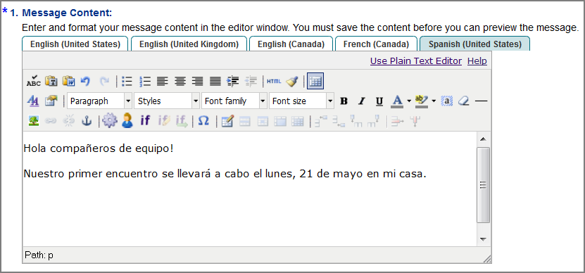 Multiple Language Tabs in the WYSIWYG Editor - Spanish