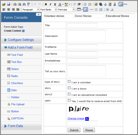 Editing Form in the Visual Editor