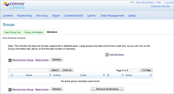 The group members page for a user group