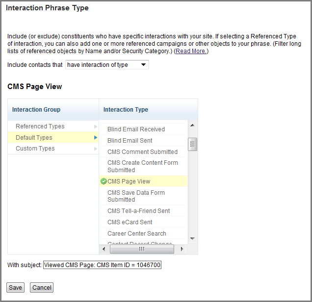 Adding a page visit as the query interaction phrase type